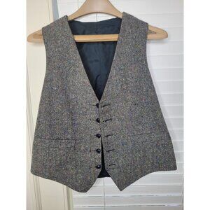 Mens Reversible Tweed & Black Velvet Button-Up Vest Old Money Classic Academia